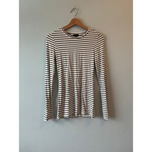 Halogen Black and White Striped Long Sleeve Crew Neck Top